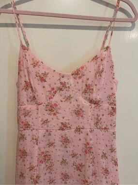 Pink Floral Spaghetti Strap Midi Dress